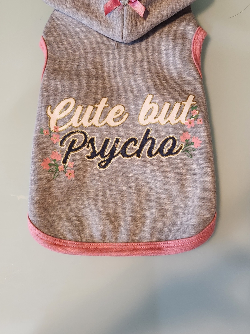 Cute but Psycho Gray & Pink Hoodie for A Little Dog. New With Tag. Size Small.